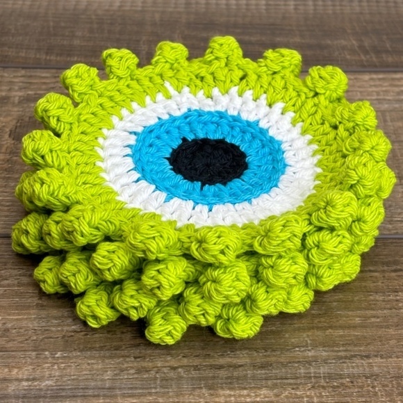 Evil Eye Halloween Monster Coasters Cup Mug Cotton Set of 4 Handcrafted Crochet - Picture 2 of 15